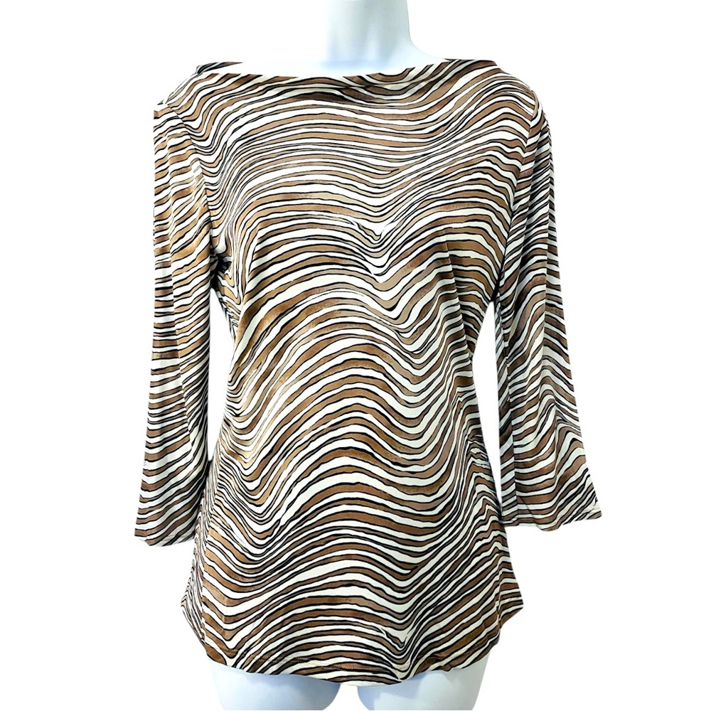 Trina Turk Boatneck Swirl Striped Blouse
